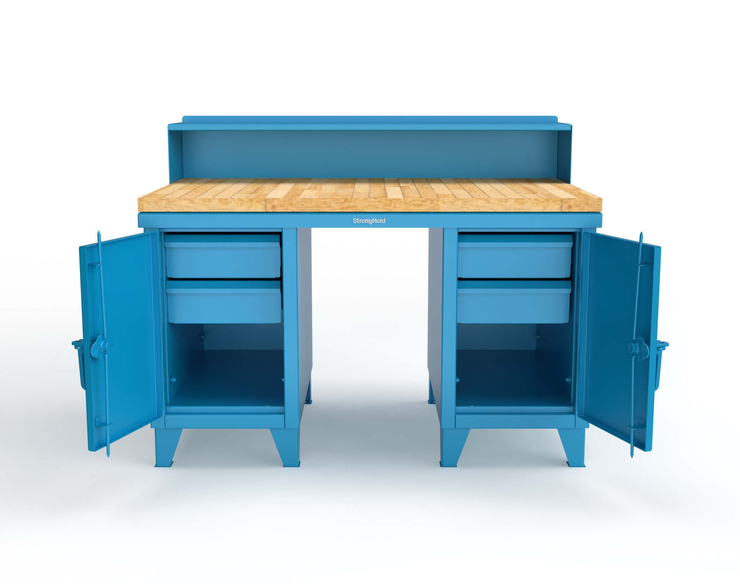 Extreme Duty 12 GA Shop Desk with 1 3/4 in. Maple Top, 4 Drawers, Riser Shelf - 60 In. W x 36 In. D x 48 In. H - 53.1-WS-360-4DB-MT-5012