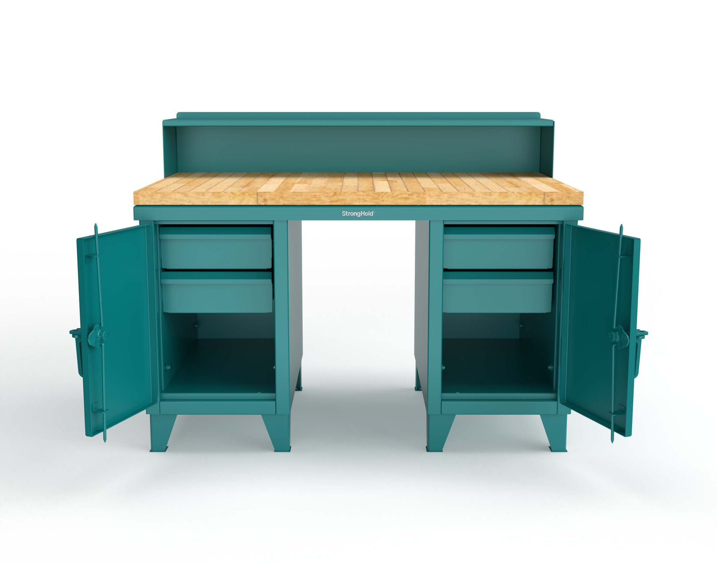 Extreme Duty 12 GA Shop Desk with 1 3/4 in. Maple Top, 4 Drawers, Riser Shelf - 60 In. W x 36 In. D x 48 In. H - 53.1-WS-360-4DB-MT-5021