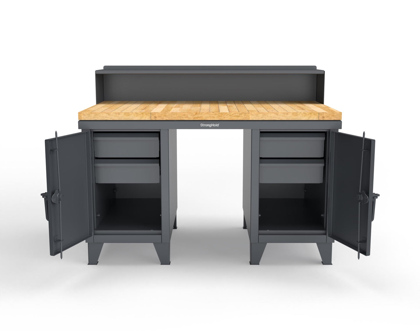 Extreme Duty 12 GA Shop Desk with 1 3/4 in. Maple Top, 4 Drawers, Riser Shelf - 60 In. W x 36 In. D x 48 In. H - 53.1-WS-360-4DB-MT-7024