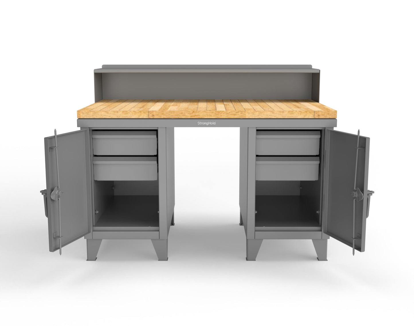Extreme Duty 12 GA Shop Desk with 1 3/4 in. Maple Top, 4 Drawers, Riser Shelf - 60 In. W x 36 In. D x 48 In. H - 53.1-WS-360-4DB-MT-7037