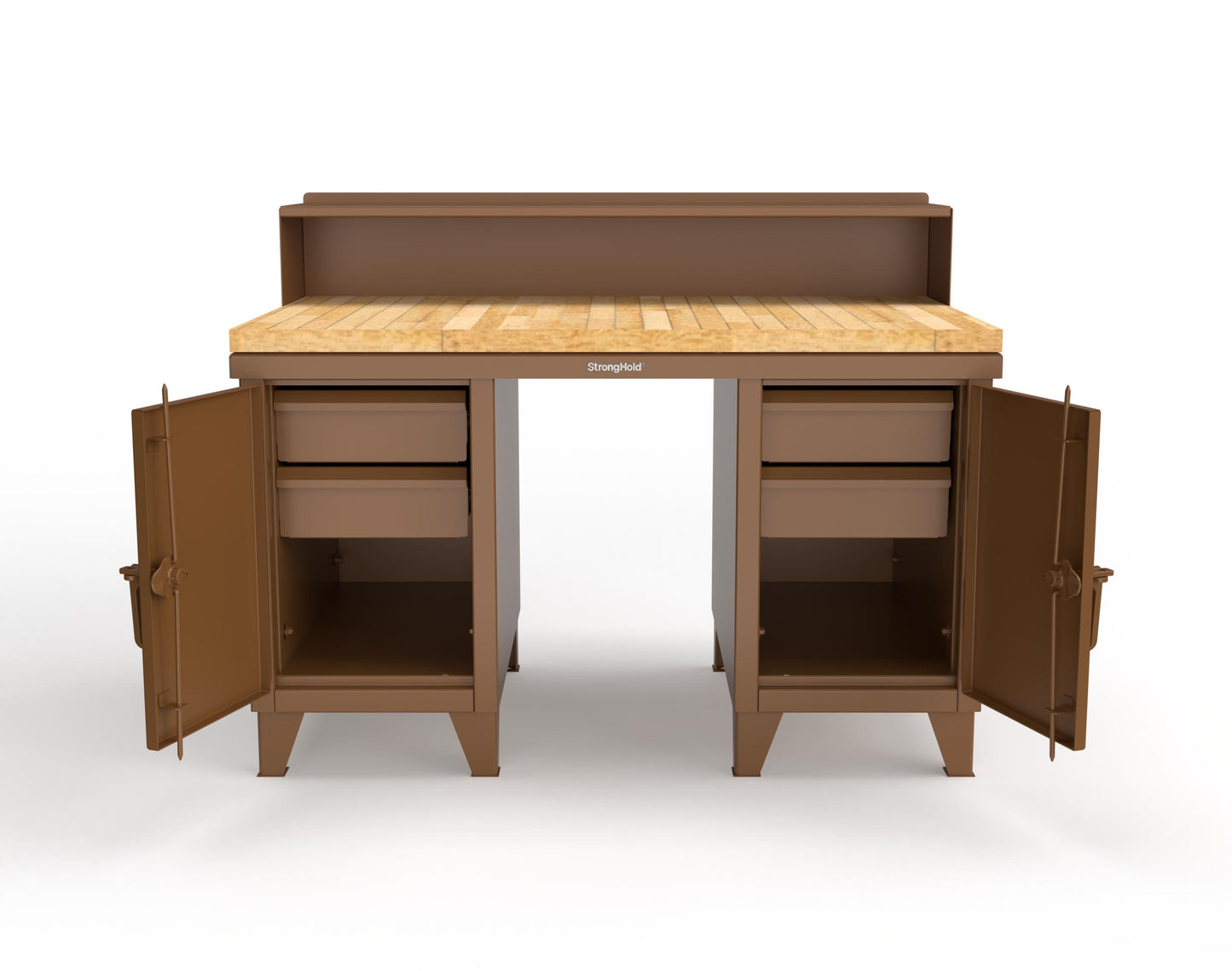 Extreme Duty 12 GA Shop Desk with 1 3/4 in. Maple Top, 4 Drawers, Riser Shelf - 60 In. W x 36 In. D x 48 In. H - 53.1-WS-360-4DB-MT-8008