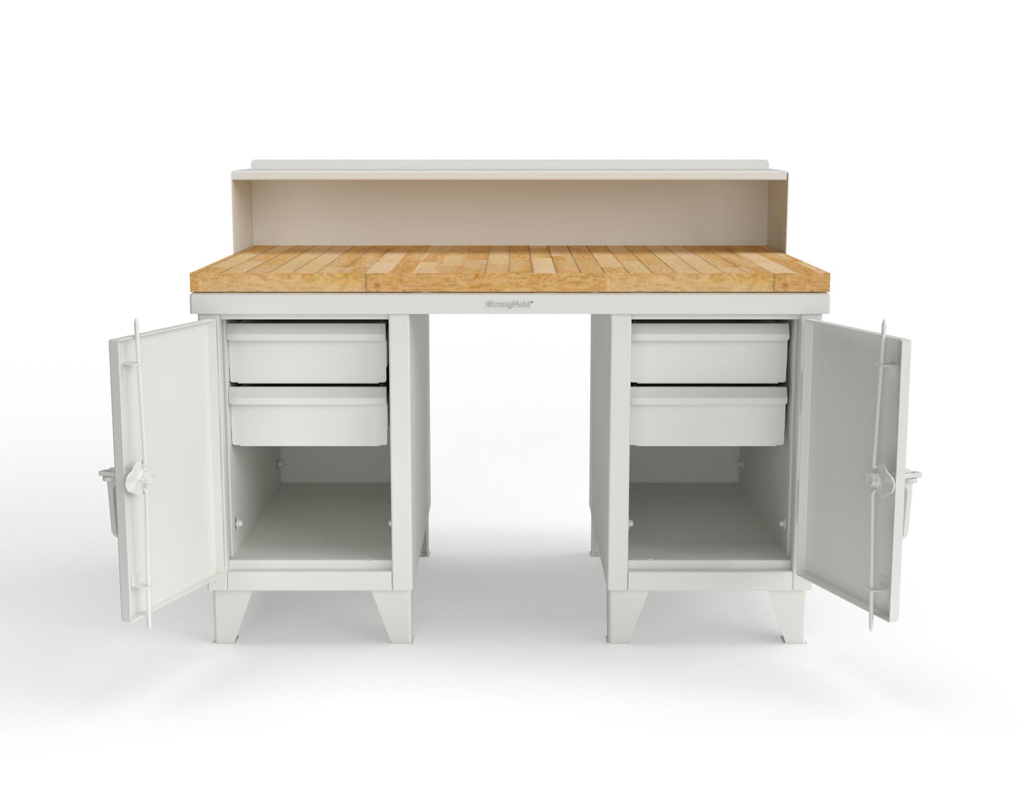 Extreme Duty 12 GA Shop Desk with 1 3/4 in. Maple Top, 4 Drawers, Riser Shelf - 60 In. W x 36 In. D x 48 In. H - 53.1-WS-360-4DB-MT-9003