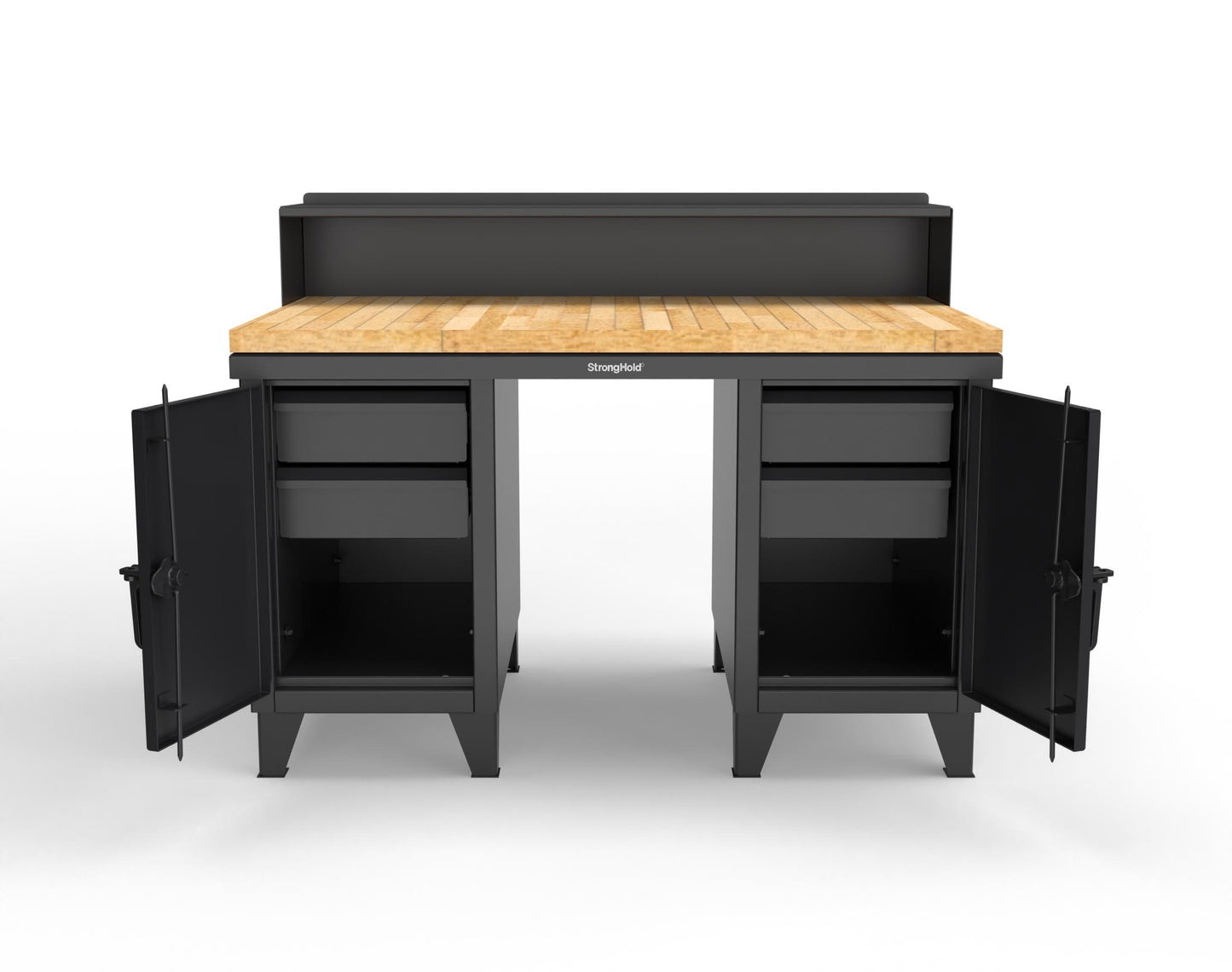 Extreme Duty 12 GA Shop Desk with 1 3/4 in. Maple Top, 4 Drawers, Riser Shelf - 60 In. W x 36 In. D x 48 In. H - 53.1-WS-360-4DB-MT-9005