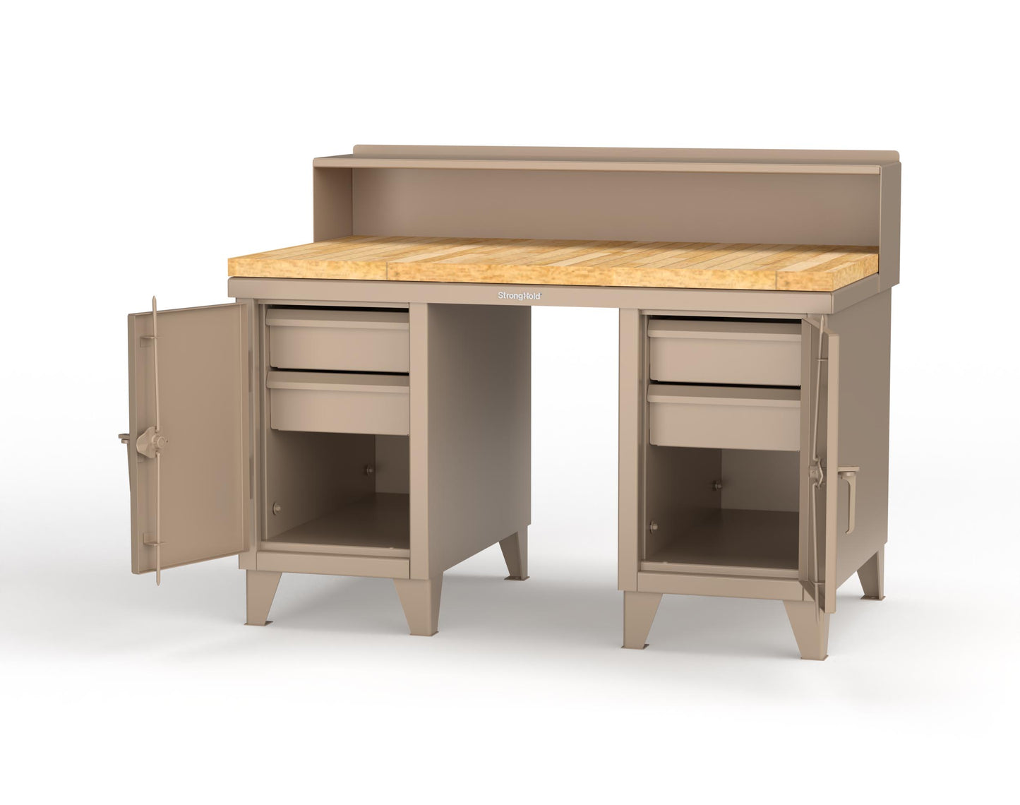 Extreme Duty 12 GA Shop Desk with 1 3/4 in. Maple Top, 4 Drawers, Riser Shelf - 60 In. W x 36 In. D x 48 In. H - 53.1-WS-360-4DB-MT-1019