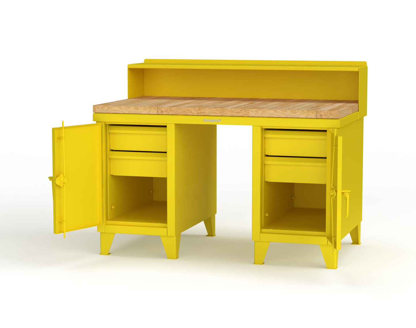 Extreme Duty 12 GA Shop Desk with 1 3/4 in. Maple Top, 4 Drawers, Riser Shelf - 60 In. W x 36 In. D x 48 In. H - 53.1-WS-360-4DB-MT-1021