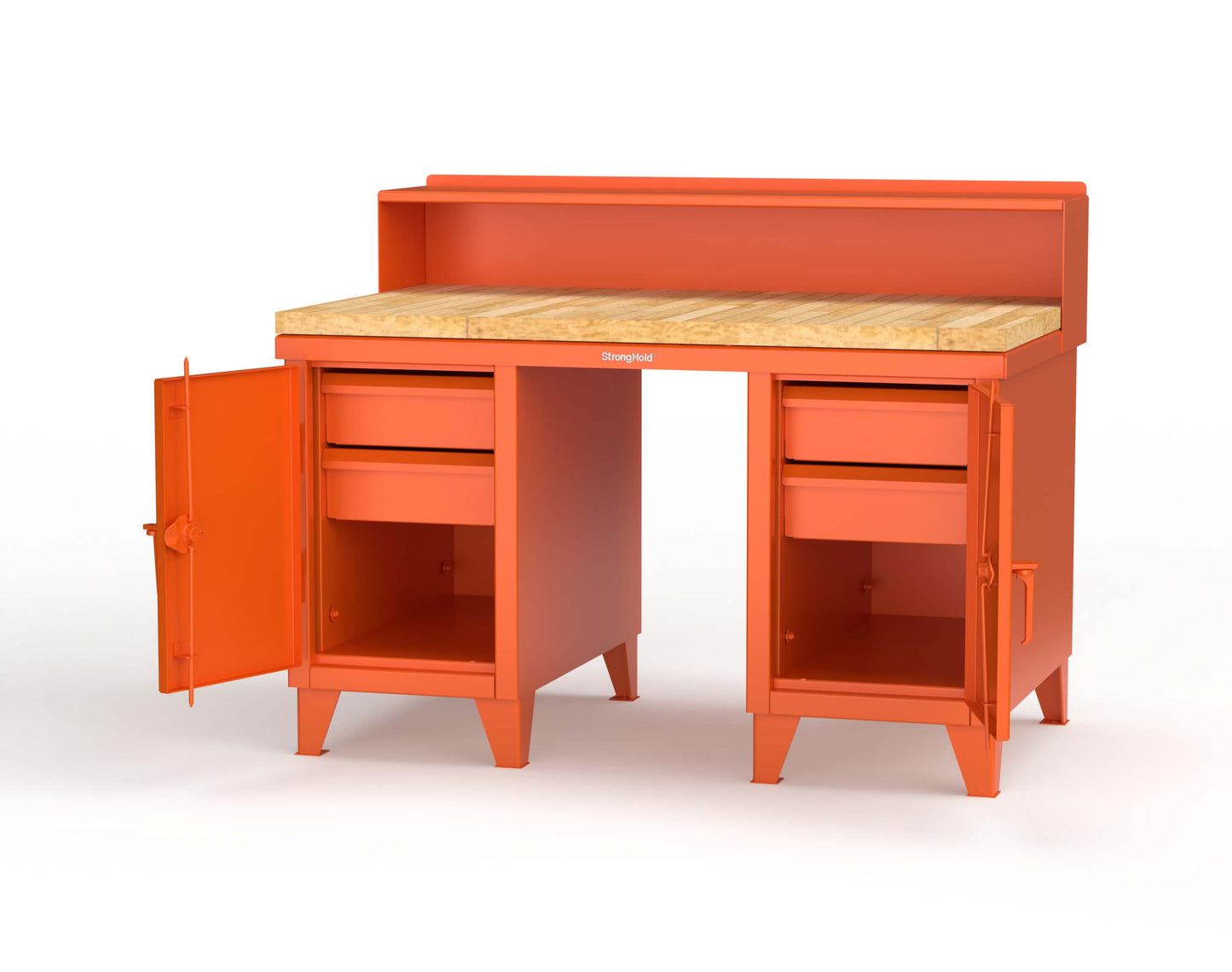 Extreme Duty 12 GA Shop Desk with 1 3/4 in. Maple Top, 4 Drawers, Riser Shelf - 60 In. W x 36 In. D x 48 In. H - 53.1-WS-360-4DB-MT-2009