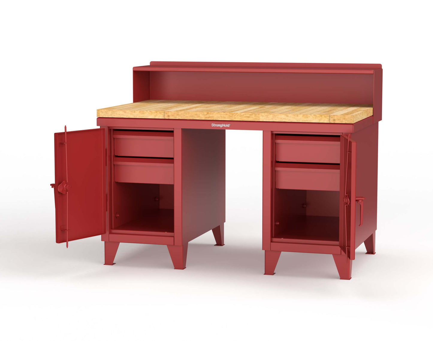 Extreme Duty 12 GA Shop Desk with 1 3/4 in. Maple Top, 4 Drawers, Riser Shelf - 60 In. W x 36 In. D x 48 In. H - 53.1-WS-360-4DB-MT-3001