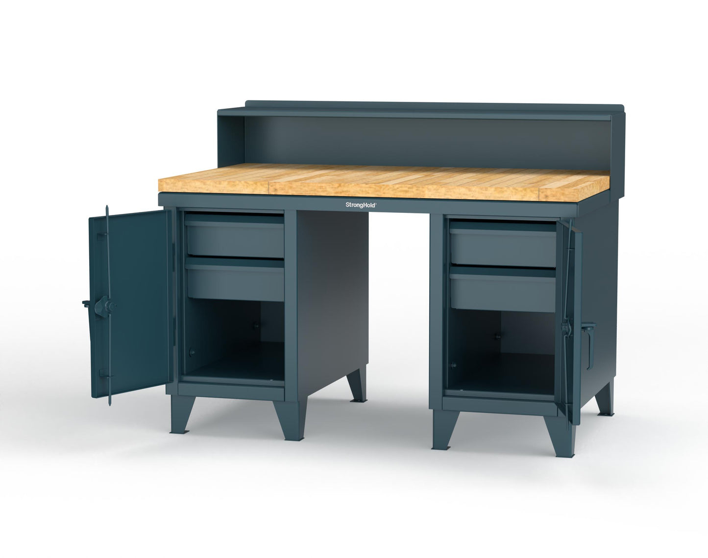 Extreme Duty 12 GA Shop Desk with 1 3/4 in. Maple Top, 4 Drawers, Riser Shelf - 60 In. W x 36 In. D x 48 In. H - 53.1-WS-360-4DB-MT-5001