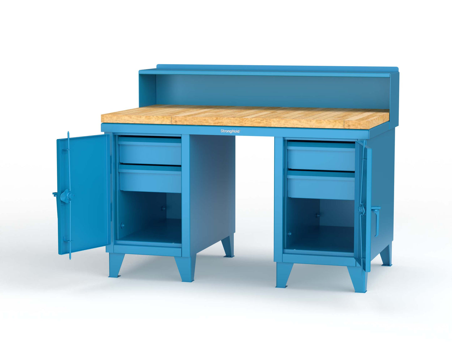 Extreme Duty 12 GA Shop Desk with 1 3/4 in. Maple Top, 4 Drawers, Riser Shelf - 60 In. W x 36 In. D x 48 In. H - 53.1-WS-360-4DB-MT-5012