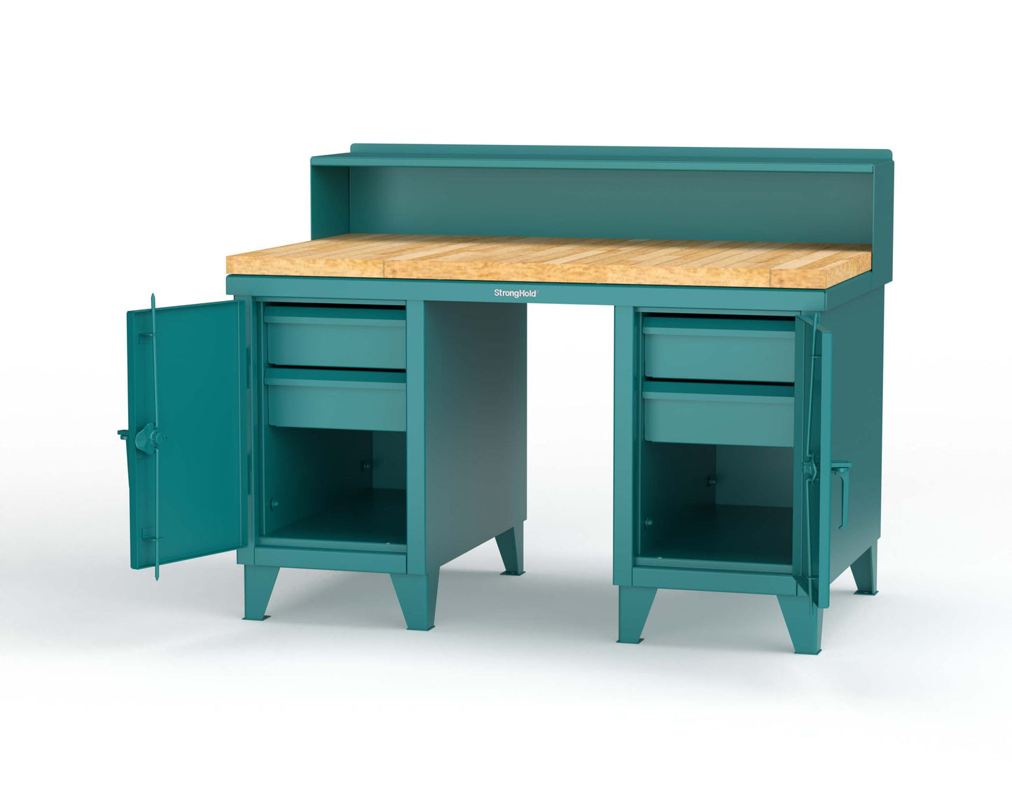 Extreme Duty 12 GA Shop Desk with 1 3/4 in. Maple Top, 4 Drawers, Riser Shelf - 60 In. W x 36 In. D x 48 In. H - 53.1-WS-360-4DB-MT-5021