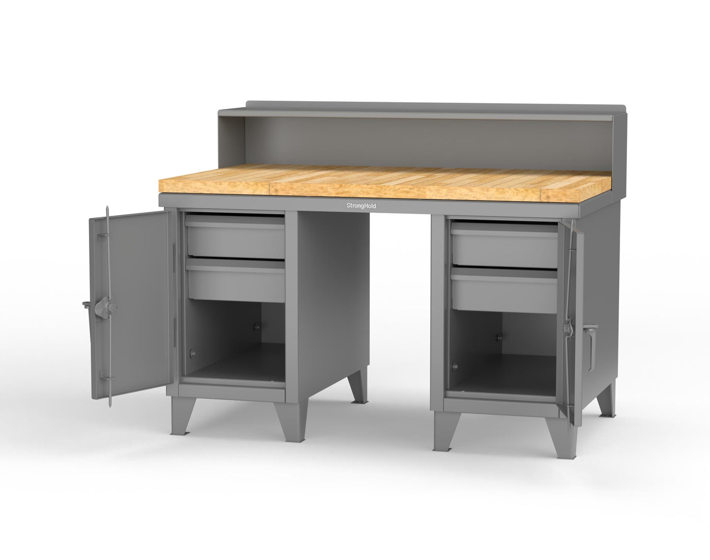 Extreme Duty 12 GA Shop Desk with 1 3/4 in. Maple Top, 4 Drawers, Riser Shelf - 60 In. W x 36 In. D x 48 In. H - 53.1-WS-360-4DB-MT-7037
