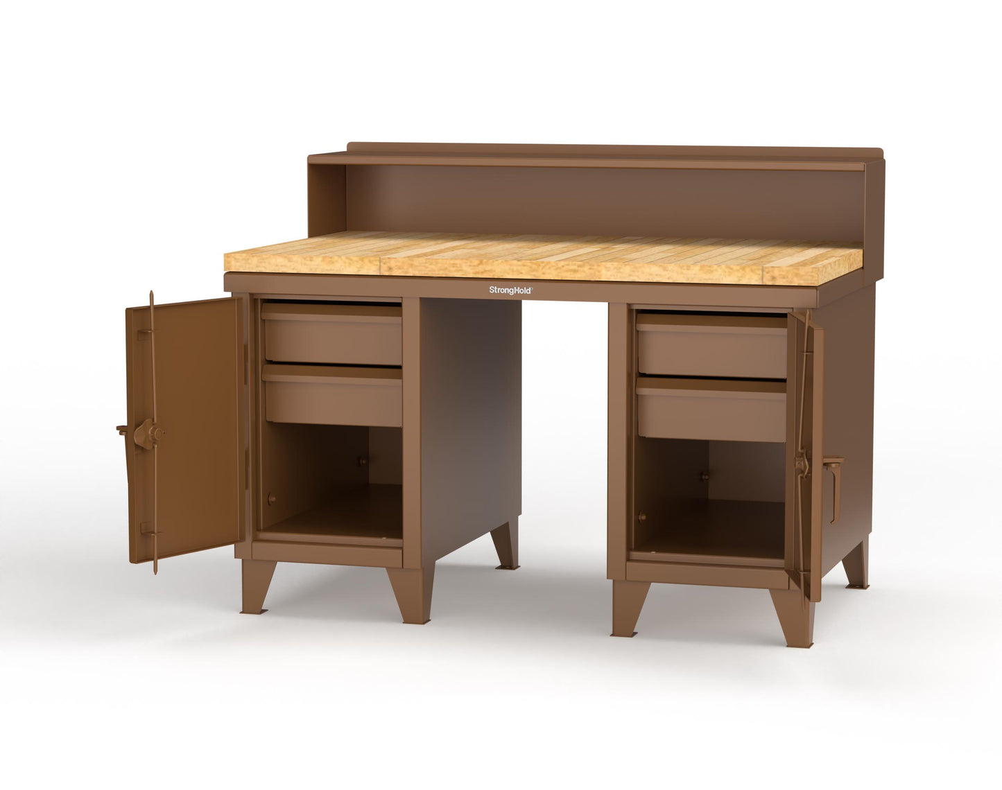 Extreme Duty 12 GA Shop Desk with 1 3/4 in. Maple Top, 4 Drawers, Riser Shelf - 60 In. W x 36 In. D x 48 In. H - 53.1-WS-360-4DB-MT-8008