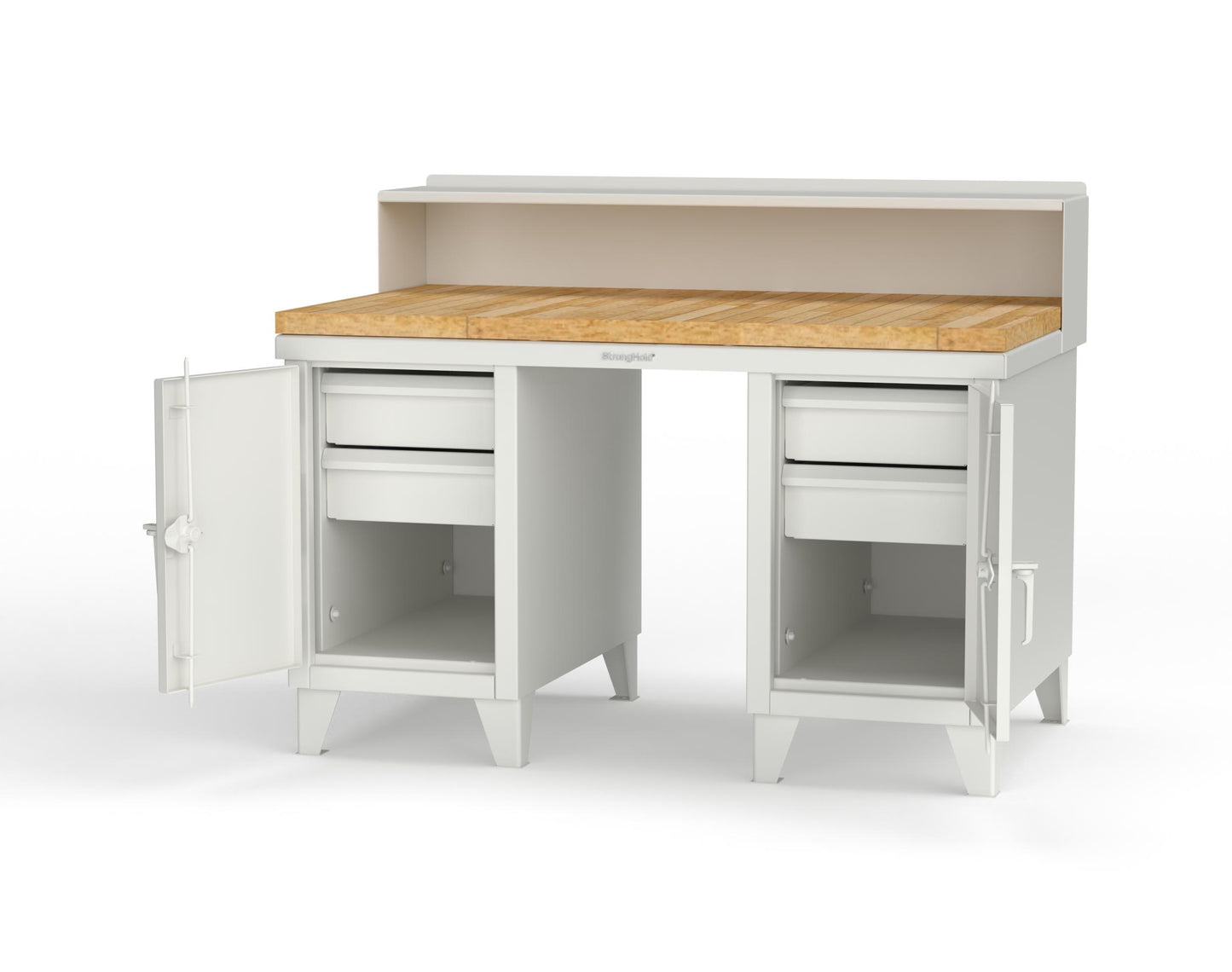 Extreme Duty 12 GA Shop Desk with 1 3/4 in. Maple Top, 4 Drawers, Riser Shelf - 60 In. W x 36 In. D x 48 In. H - 53.1-WS-360-4DB-MT-9003