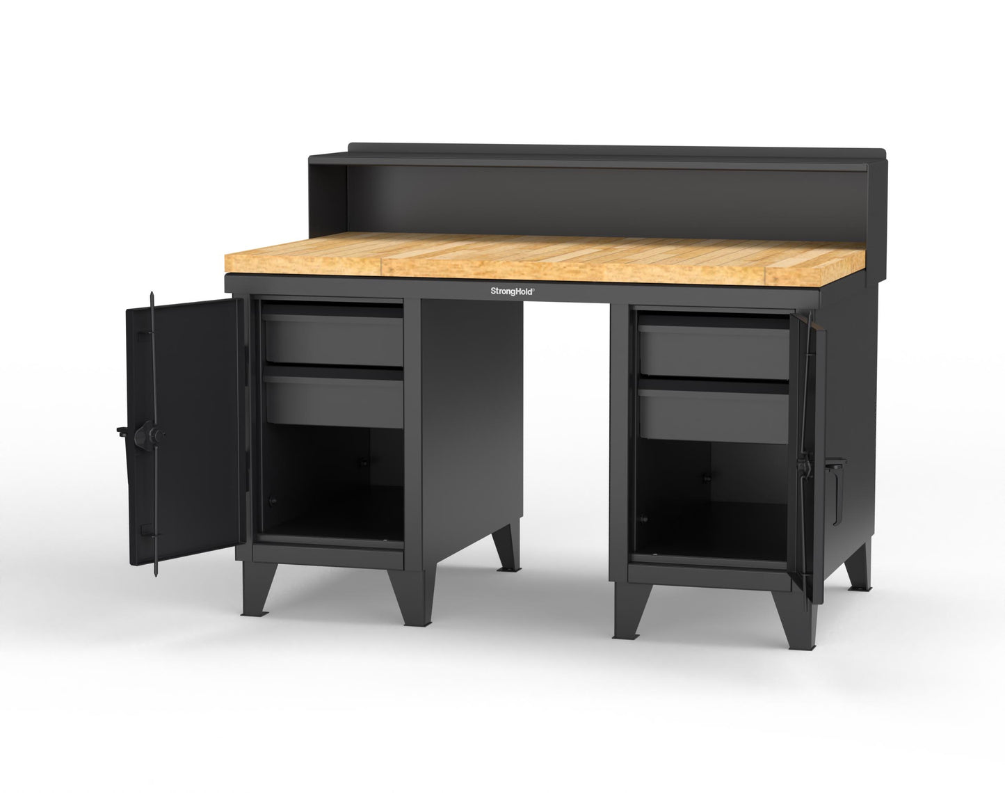 Extreme Duty 12 GA Shop Desk with 1 3/4 in. Maple Top, 4 Drawers, Riser Shelf - 60 In. W x 36 In. D x 48 In. H - 53.1-WS-360-4DB-MT-9005