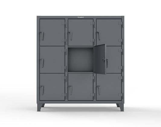 Extreme Duty 12 GA Triple-Tier Locker with 9 Compartments, 62 in. W x 18in. D x 68 in. H - 55-18-3TMT-7024
