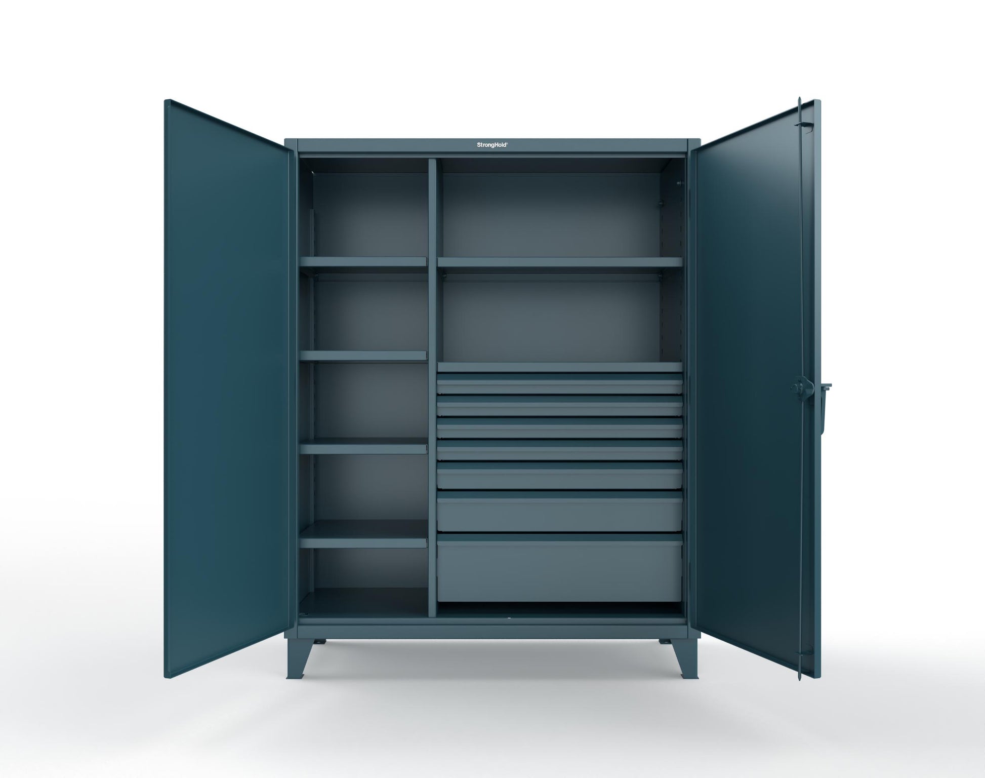 Extreme Duty 12 GA Cabinet with 7 Half-Width Drawers, 6 Shelves - 60 In. W x 24 In. D x 78 In. H - 56-246-7/5DB-5001