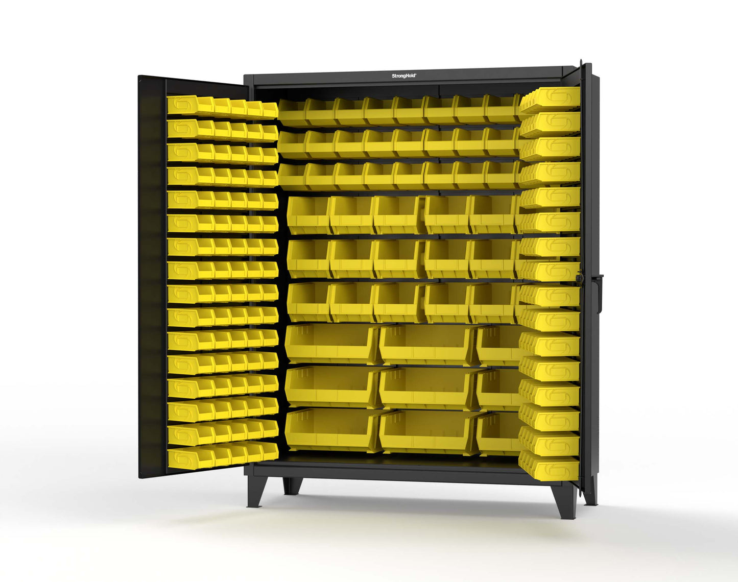 Extreme Duty 12 GA Industrial Cabinet with Multiple Sized Bins - 60 In. W x 24 In. D x 78 In. H - 56-BB-240-MOD-9005
