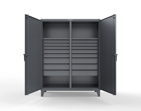 Extreme Duty 12 GA Double Shift Cabinet with 16 Drawers, 2 Shelves - 60 In. W x 24 In. D x 78 In. H - 56-DS-242-16DB-7024