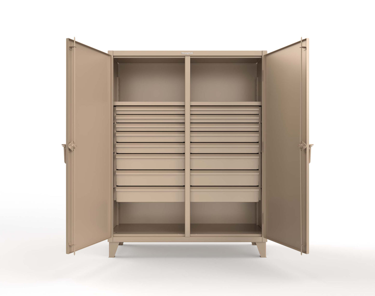 Extreme Duty 12 GA Double Shift Cabinet with 16 Drawers, 2 Shelves - 60 In. W x 24 In. D x 78 In. H - 56-DS-242-16DB-1019