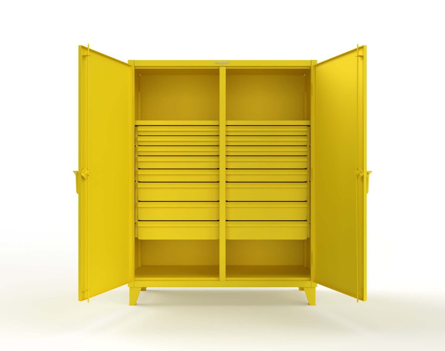 Extreme Duty 12 GA Double Shift Cabinet with 16 Drawers, 2 Shelves - 60 In. W x 24 In. D x 78 In. H - 56-DS-242-16DB-1021