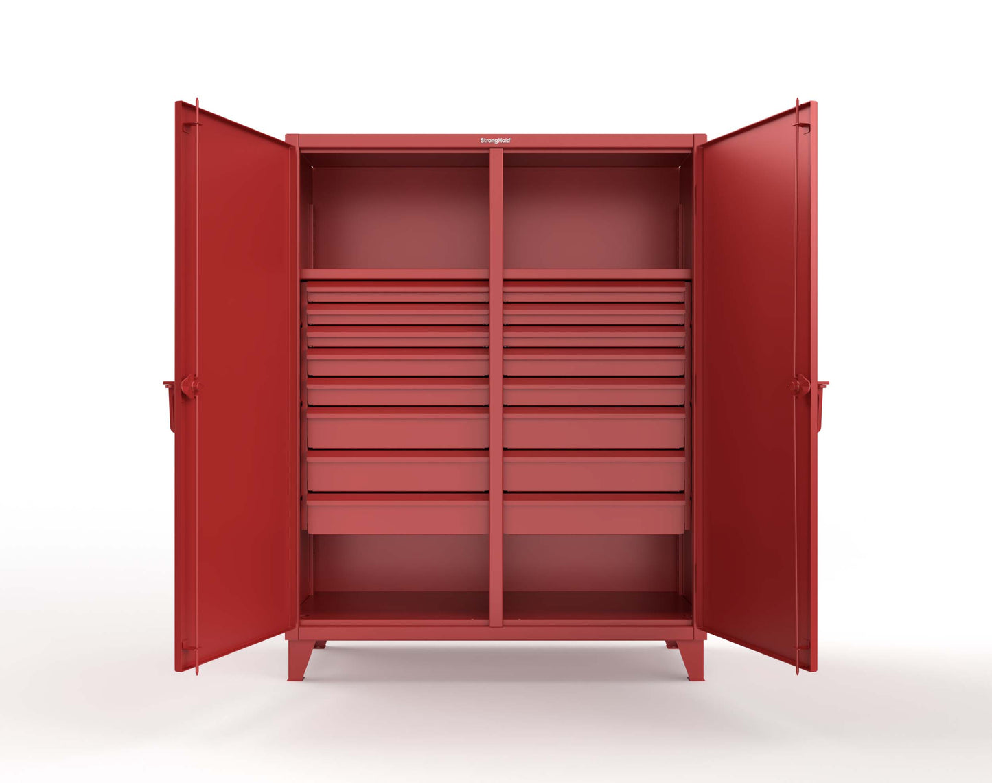 Extreme Duty 12 GA Double Shift Cabinet with 16 Drawers, 2 Shelves - 60 In. W x 24 In. D x 78 In. H - 56-DS-242-16DB-3001