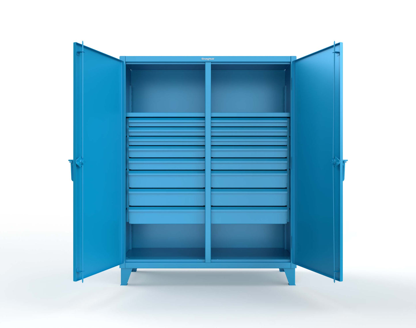 Extreme Duty 12 GA Double Shift Cabinet with 16 Drawers, 2 Shelves - 60 In. W x 24 In. D x 78 In. H - 56-DS-242-16DB-5012