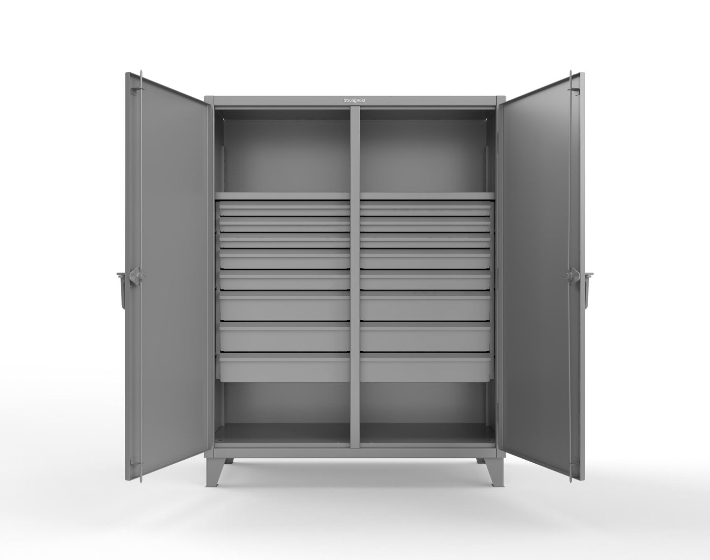 Extreme Duty 12 GA Double Shift Cabinet with 16 Drawers, 2 Shelves - 60 In. W x 24 In. D x 78 In. H - 56-DS-242-16DB-7037