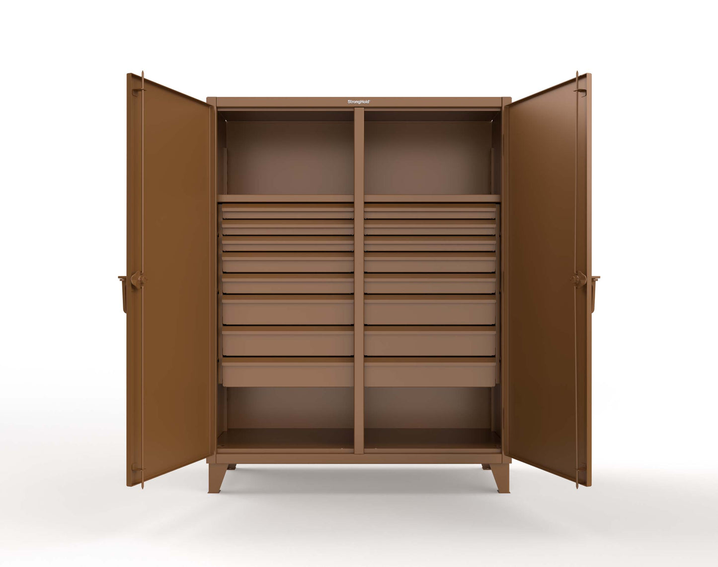 Extreme Duty 12 GA Double Shift Cabinet with 16 Drawers, 2 Shelves - 60 In. W x 24 In. D x 78 In. H - 56-DS-242-16DB-8008