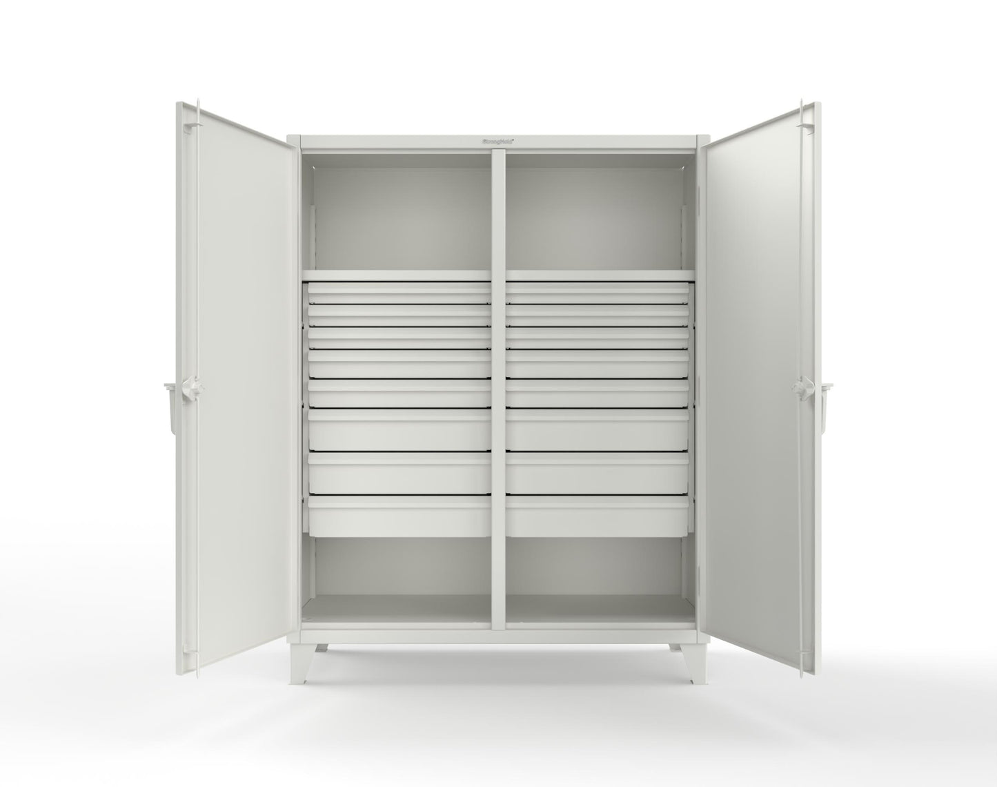 Extreme Duty 12 GA Double Shift Cabinet with 16 Drawers, 2 Shelves - 60 In. W x 24 In. D x 78 In. H - 56-DS-242-16DB-9003