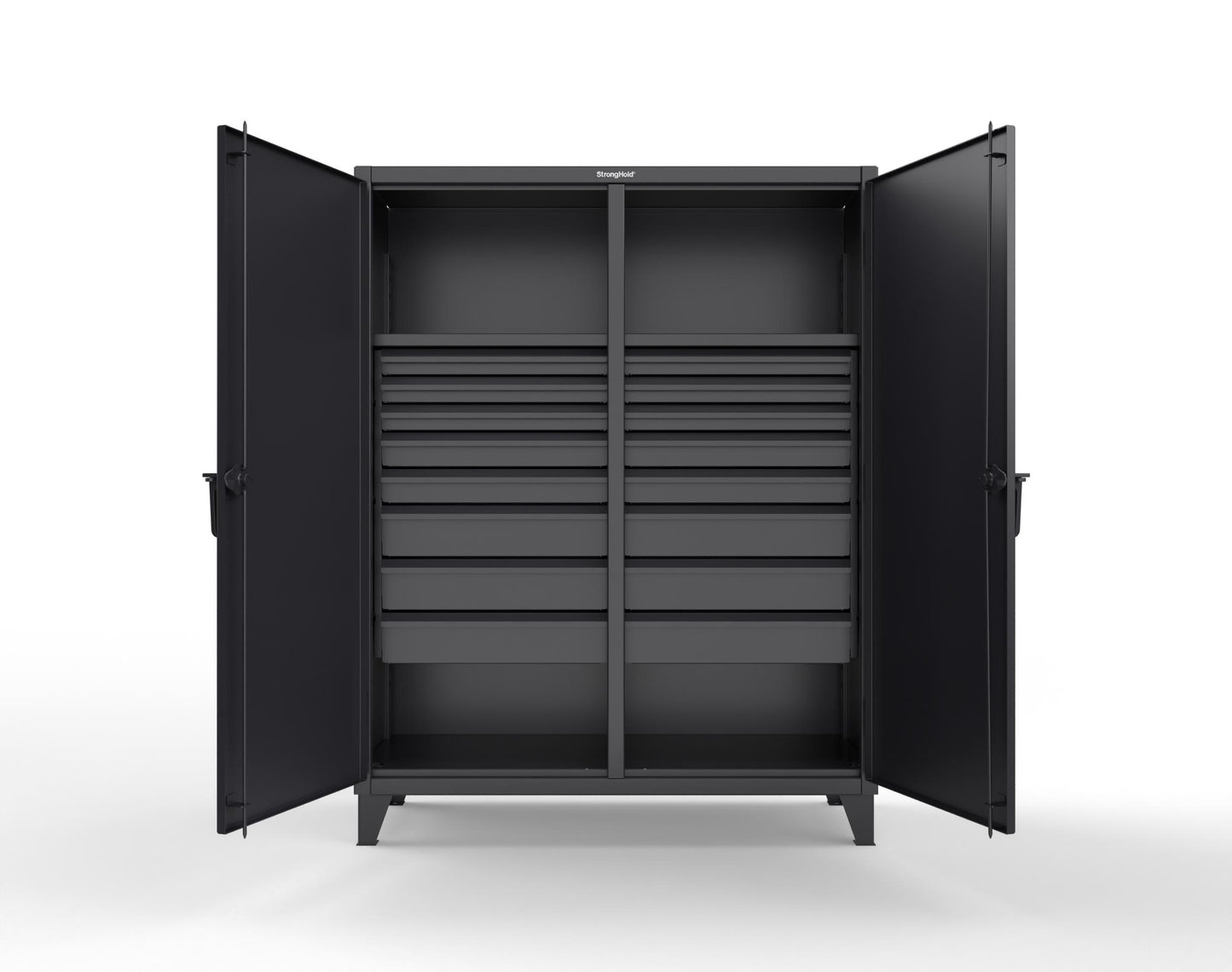 Extreme Duty 12 GA Double Shift Cabinet with 16 Drawers, 2 Shelves - 60 In. W x 24 In. D x 78 In. H - 56-DS-242-16DB-9005
