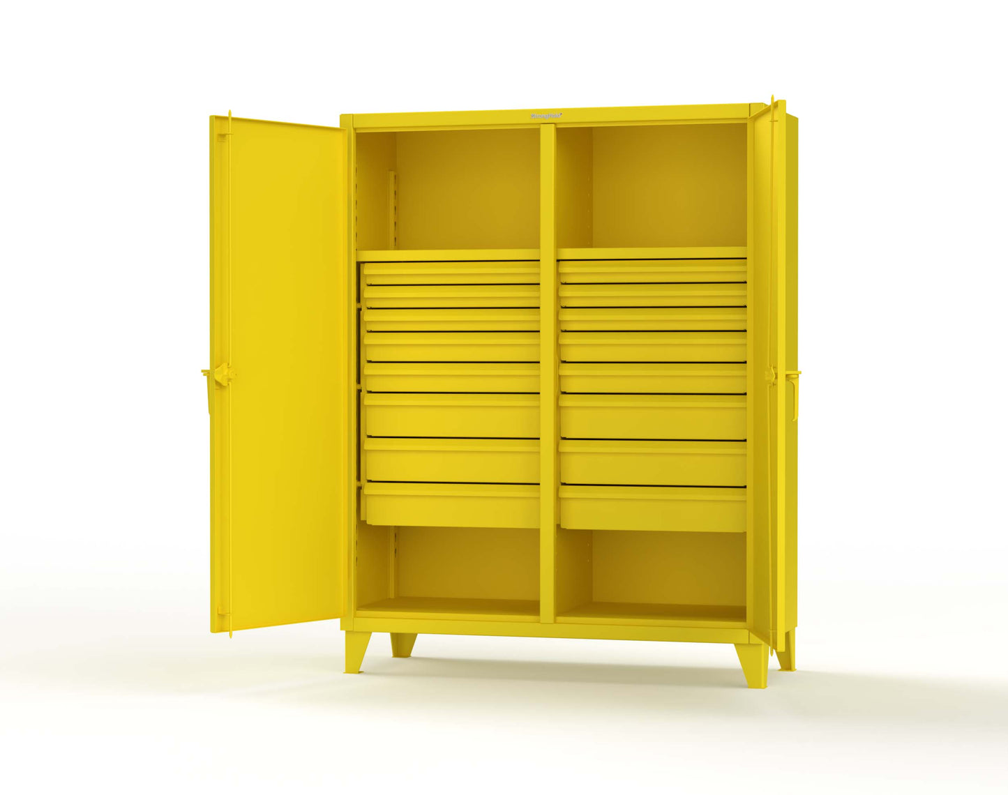 Extreme Duty 12 GA Double Shift Cabinet with 16 Drawers, 2 Shelves - 60 In. W x 24 In. D x 78 In. H - 56-DS-242-16DB-1021