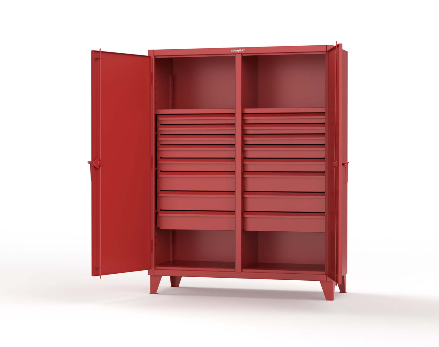 Extreme Duty 12 GA Double Shift Cabinet with 16 Drawers, 2 Shelves - 60 In. W x 24 In. D x 78 In. H - 56-DS-242-16DB-3001