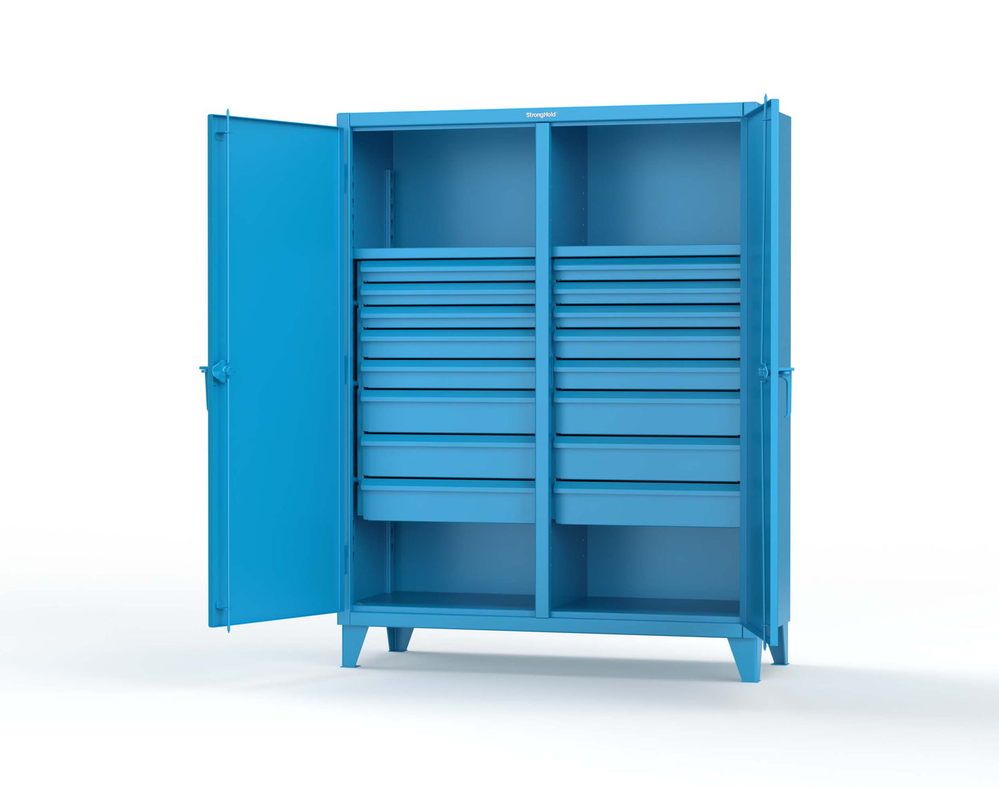 Extreme Duty 12 GA Double Shift Cabinet with 16 Drawers, 2 Shelves - 60 In. W x 24 In. D x 78 In. H - 56-DS-242-16DB-5012