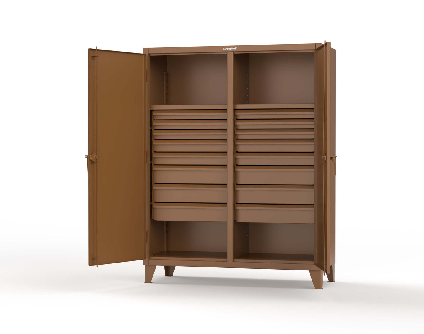 Extreme Duty 12 GA Double Shift Cabinet with 16 Drawers, 2 Shelves - 60 In. W x 24 In. D x 78 In. H - 56-DS-242-16DB-8008