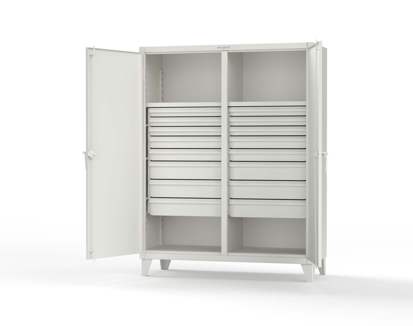 Extreme Duty 12 GA Double Shift Cabinet with 16 Drawers, 2 Shelves - 60 In. W x 24 In. D x 78 In. H - 56-DS-242-16DB-9003