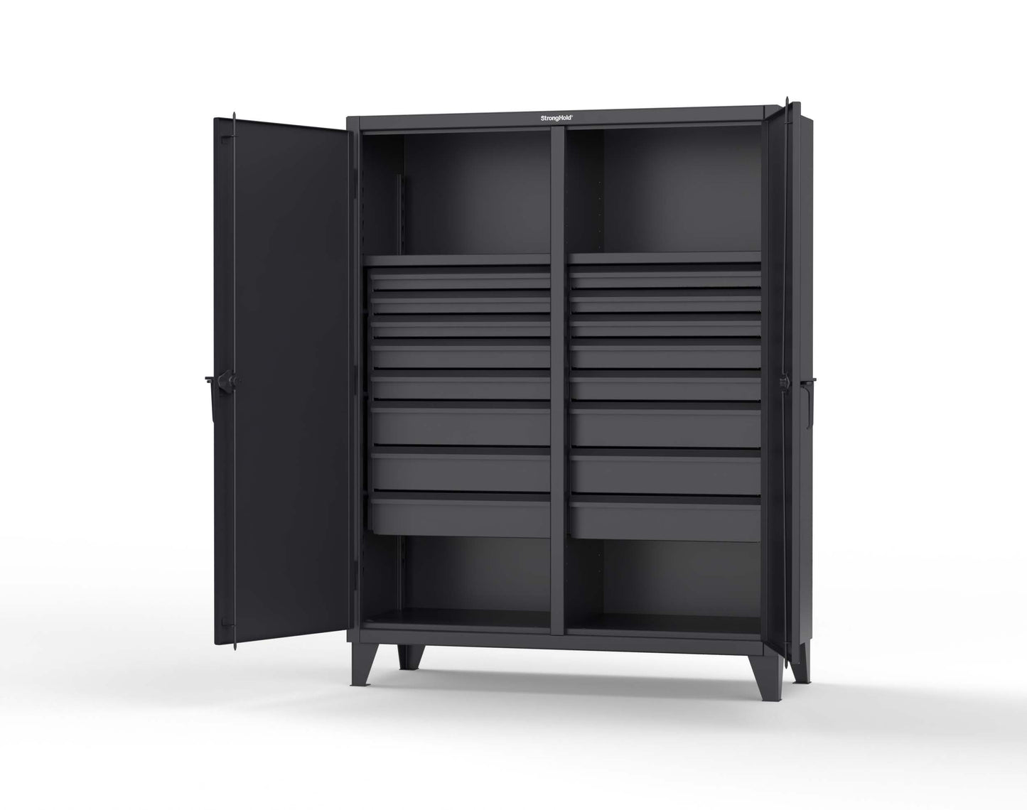 Extreme Duty 12 GA Double Shift Cabinet with 16 Drawers, 2 Shelves - 60 In. W x 24 In. D x 78 In. H - 56-DS-242-16DB-9005
