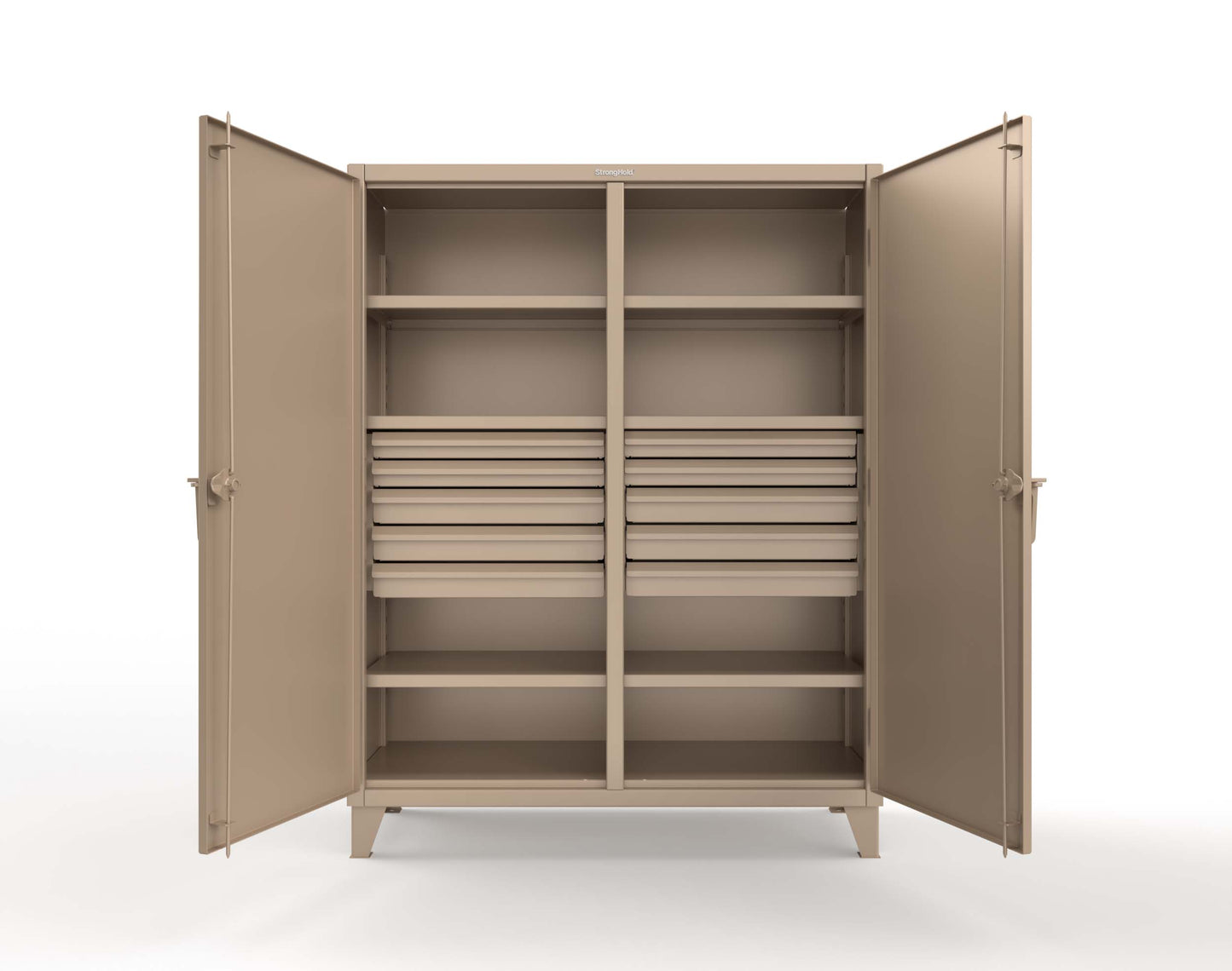 Extreme Duty 12 GA Double Shift Cabinet with 10 Drawers, 6 Shelves - 60 In. W x 24 In. D x 78 In. H - 56-DS-246-10DB-1019