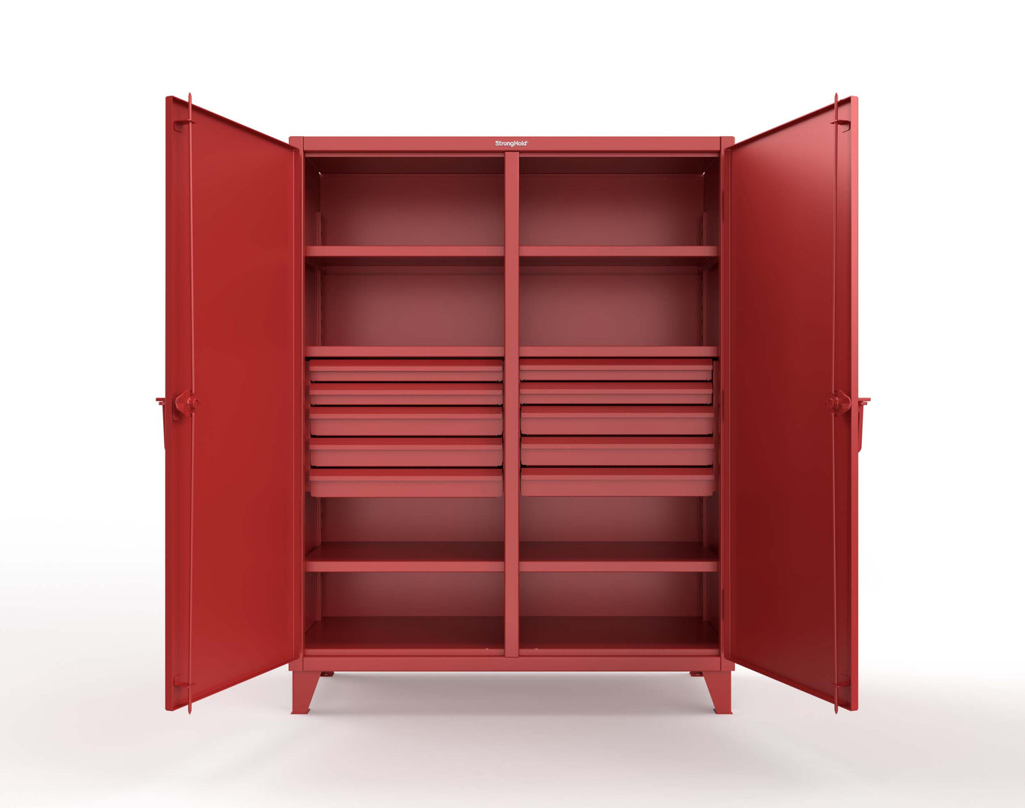 Extreme Duty 12 GA Double Shift Cabinet with 10 Drawers, 6 Shelves - 60 In. W x 24 In. D x 78 In. H - 56-DS-246-10DB-3001