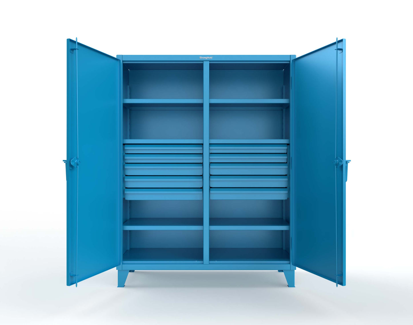 Extreme Duty 12 GA Double Shift Cabinet with 10 Drawers, 6 Shelves - 60 In. W x 24 In. D x 78 In. H - 56-DS-246-10DB-5012