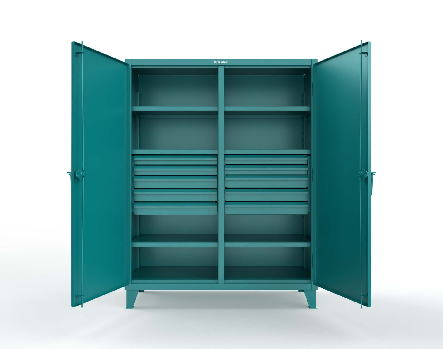 Extreme Duty 12 GA Double Shift Cabinet with 10 Drawers, 6 Shelves - 60 In. W x 24 In. D x 78 In. H - 56-DS-246-10DB-5021