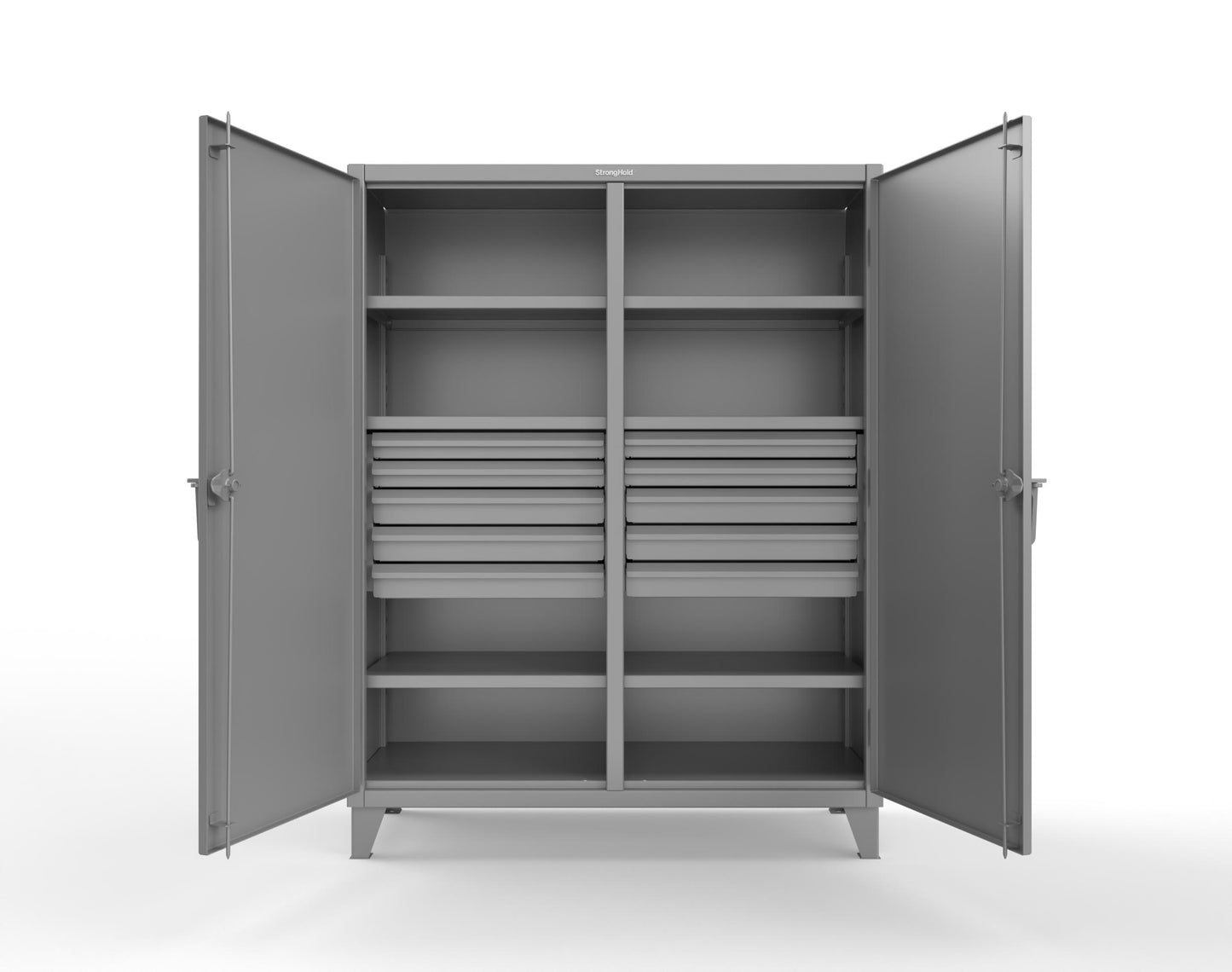 Extreme Duty 12 GA Double Shift Cabinet with 10 Drawers, 6 Shelves - 60 In. W x 24 In. D x 78 In. H - 56-DS-246-10DB-7037
