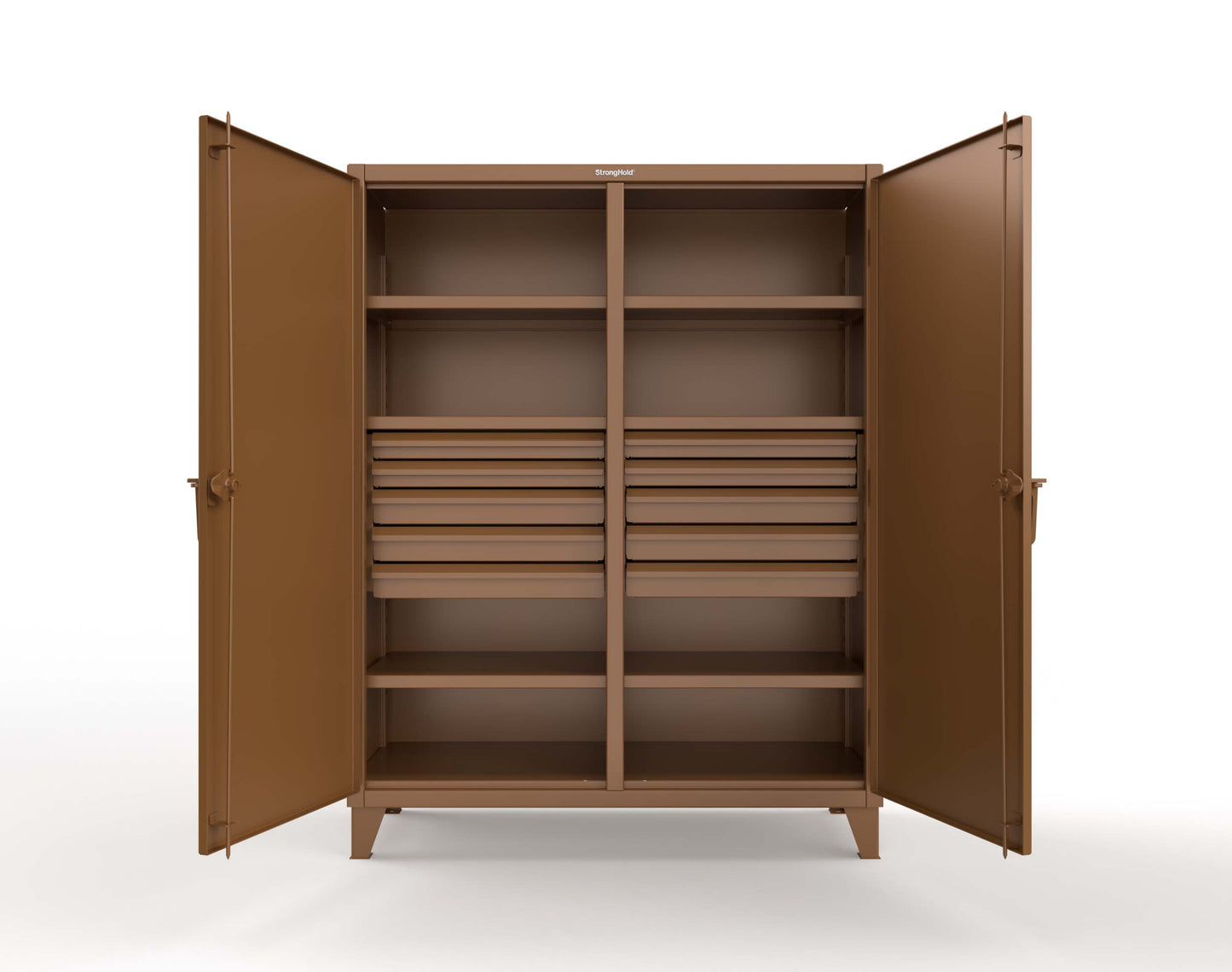 Extreme Duty 12 GA Double Shift Cabinet with 10 Drawers, 6 Shelves - 60 In. W x 24 In. D x 78 In. H - 56-DS-246-10DB-8008