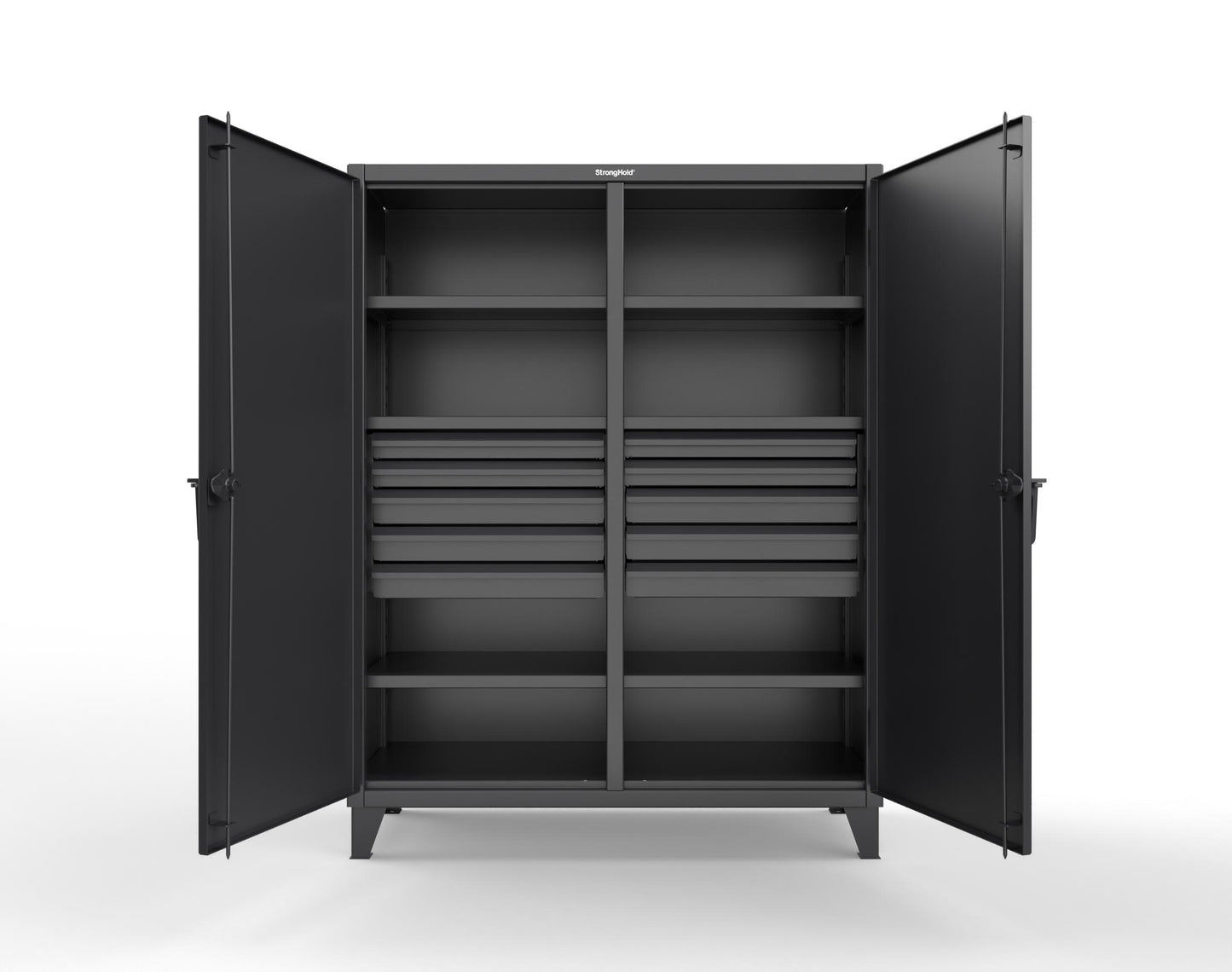 Extreme Duty 12 GA Double Shift Cabinet with 10 Drawers, 6 Shelves - 60 In. W x 24 In. D x 78 In. H - 56-DS-246-10DB-9005