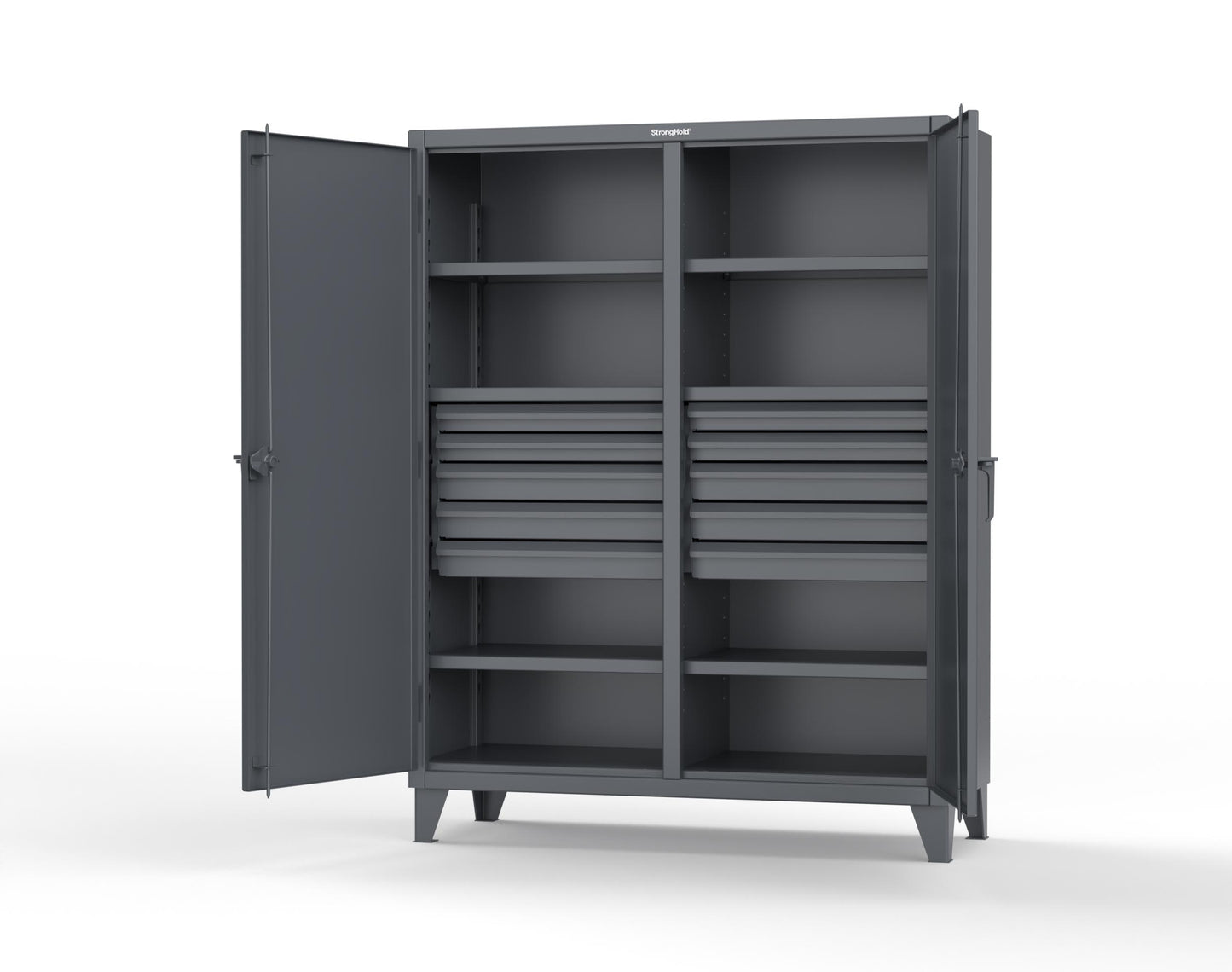 Extreme Duty 12 GA Double Shift Cabinet with 10 Drawers, 6 Shelves - 60 In. W x 24 In. D x 78 In. H - 56-DS-246-10DB-7024
