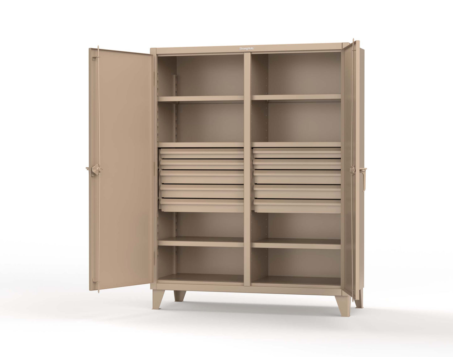 Extreme Duty 12 GA Double Shift Cabinet with 10 Drawers, 6 Shelves - 60 In. W x 24 In. D x 78 In. H - 56-DS-246-10DB-1019