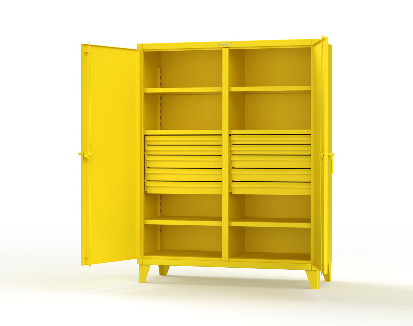 Extreme Duty 12 GA Double Shift Cabinet with 10 Drawers, 6 Shelves - 60 In. W x 24 In. D x 78 In. H - 56-DS-246-10DB-1021