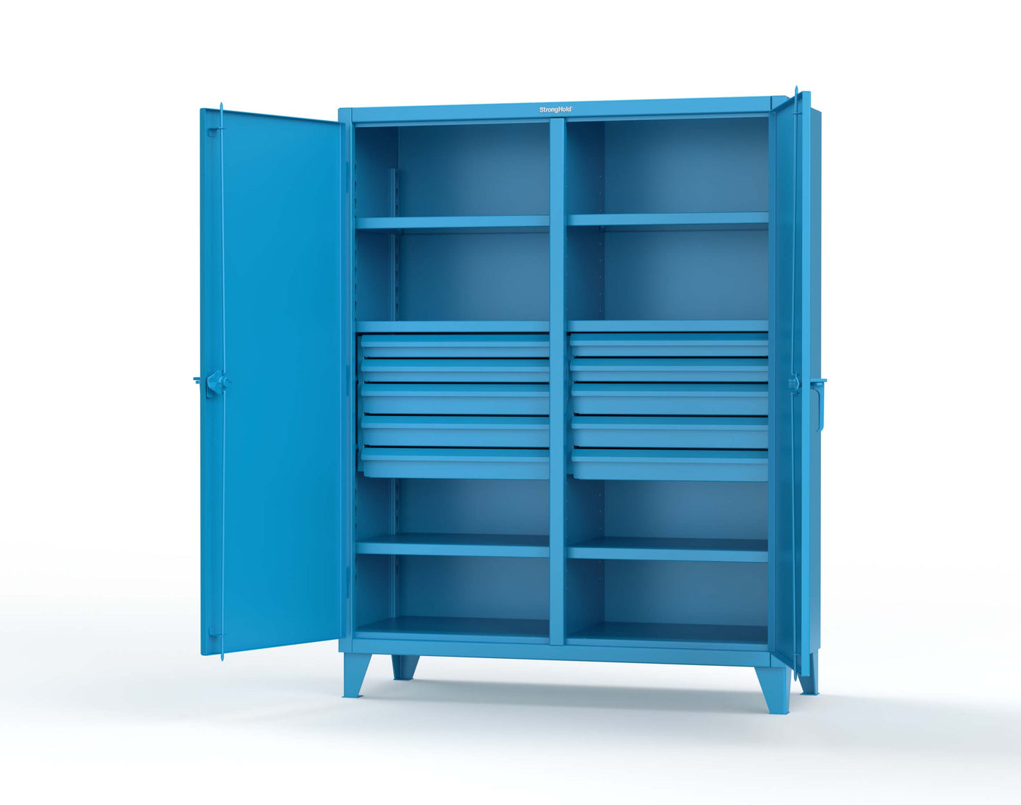 Extreme Duty 12 GA Double Shift Cabinet with 10 Drawers, 6 Shelves - 60 In. W x 24 In. D x 78 In. H - 56-DS-246-10DB-5012