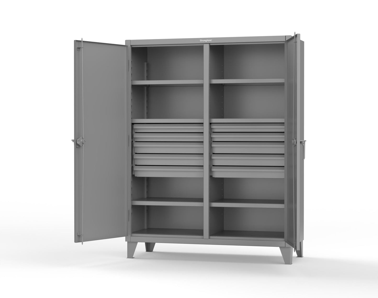 Extreme Duty 12 GA Double Shift Cabinet with 10 Drawers, 6 Shelves - 60 In. W x 24 In. D x 78 In. H - 56-DS-246-10DB-7037