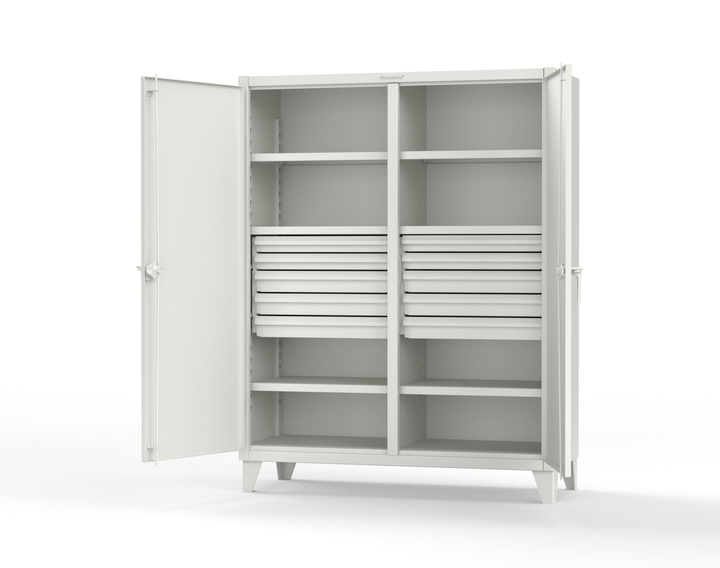 Extreme Duty 12 GA Double Shift Cabinet with 10 Drawers, 6 Shelves - 60 In. W x 24 In. D x 78 In. H - 56-DS-246-10DB-9003