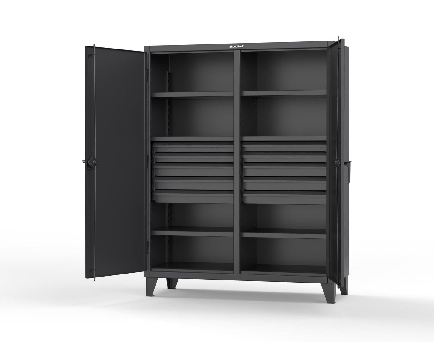 Extreme Duty 12 GA Double Shift Cabinet with 10 Drawers, 6 Shelves - 60 In. W x 24 In. D x 78 In. H - 56-DS-246-10DB-9005